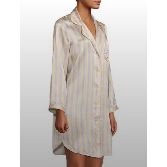 Morgan Lane Other - Morgan Lane Womens L Sherbert Striped Silk Jillian Button Up Night Shirt PJ's